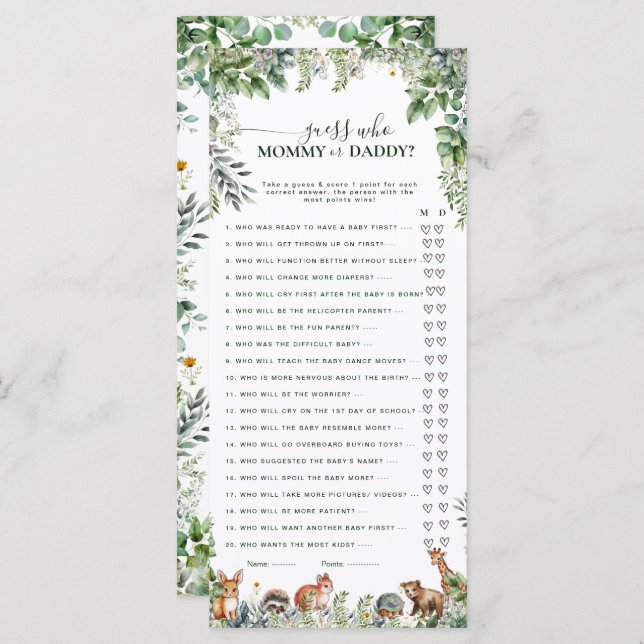 Woodland Guess Maman ou papa Baby shower jeu (Devant / Derrière)