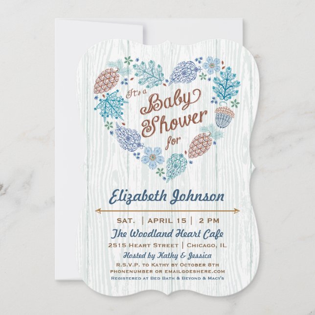 Woodland Heart Baby Boy Shower Invitation (Devant)