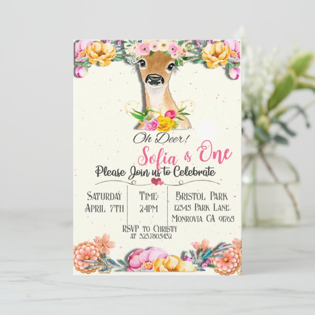 Woodland Oh Deer première invitation anniversaire (Debout devant)