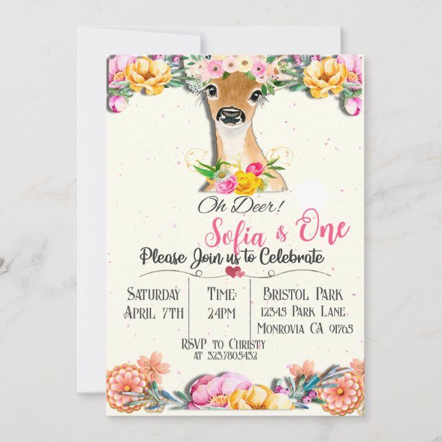 Woodland Oh Deer première invitation anniversaire (Devant)