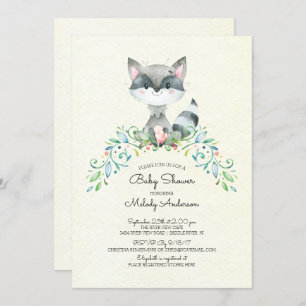 Woodland Raccoon Invitation Baby shower neutre