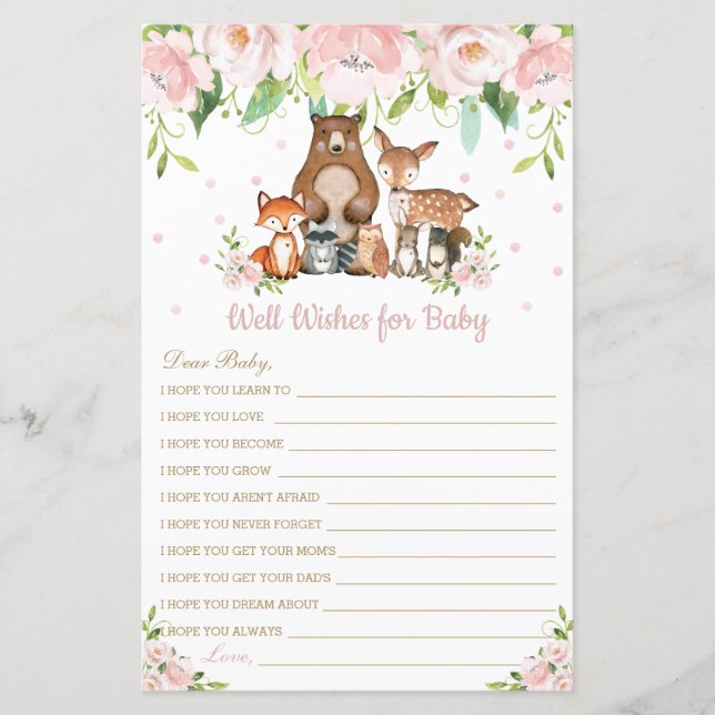 Woodland rose Floral Wives for Baby Card (Devant)