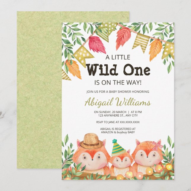 Woodland Safari Fox Family Baby shower Invitation (Devant / Derrière)