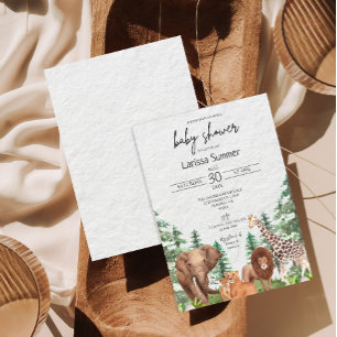 Woodland Safari Zoo Animal Baby shower Invitation