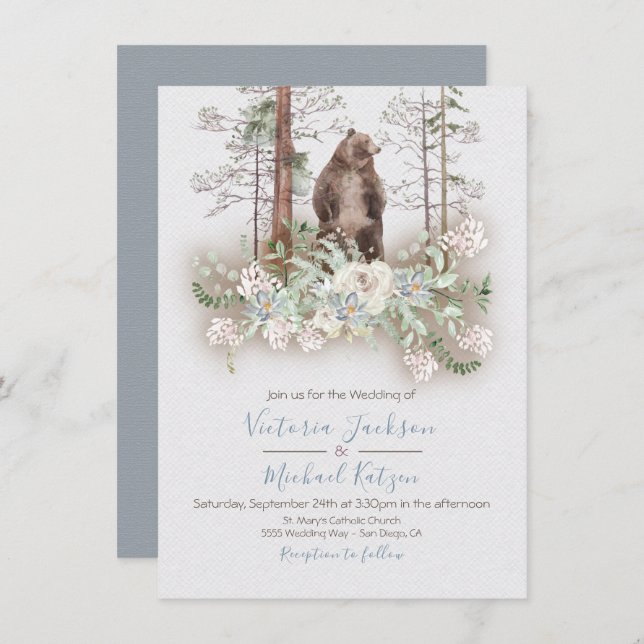 Woodland Watercolor Forêt invitations au mariage (Devant / Derrière)