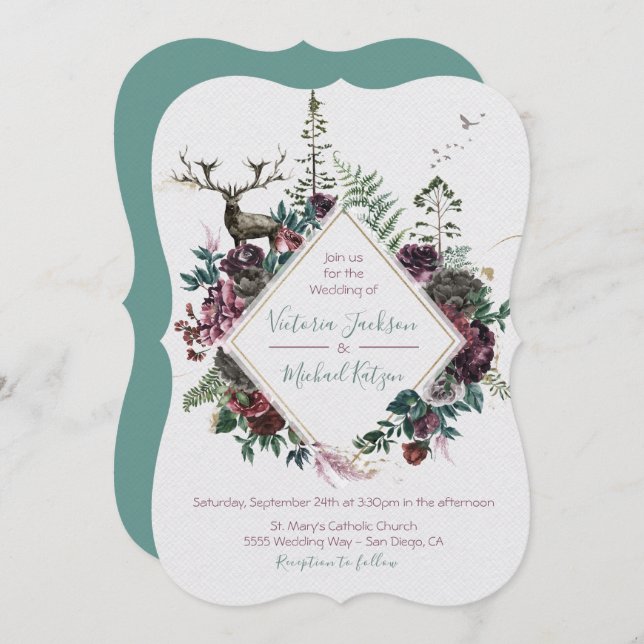 Woodland Watercolor Forêt invitations au mariage (Devant / Derrière)