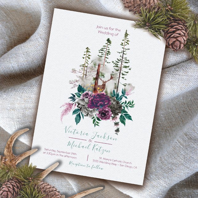 Woodland Watercolor Forêt invitations au mariage (Créateur téléchargé)