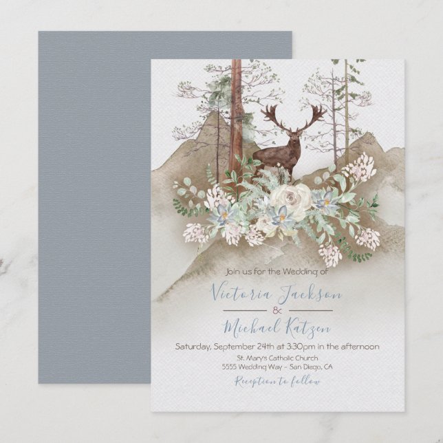 Woodland Watercolor Forêt invitations au mariage (Devant / Derrière)