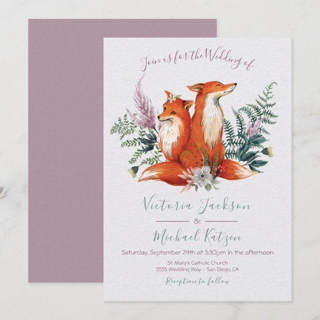 Woodland Watercolor Fox invitations de mariage (Devant / Derrière)