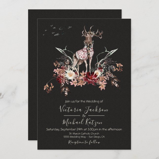 Woodland Watercolor Invitations de mariage hiverna (Devant / Derrière)
