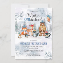 Woodland Winter ONE derland Invitation d'anniversa