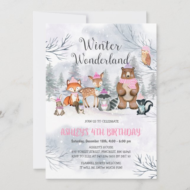 Woodland Winter Wonderland Anniversaire Invitation (Devant)