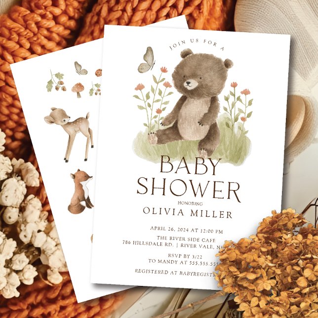 Woodland Wonder Bear Baby shower Invitation (Créateur téléchargé)