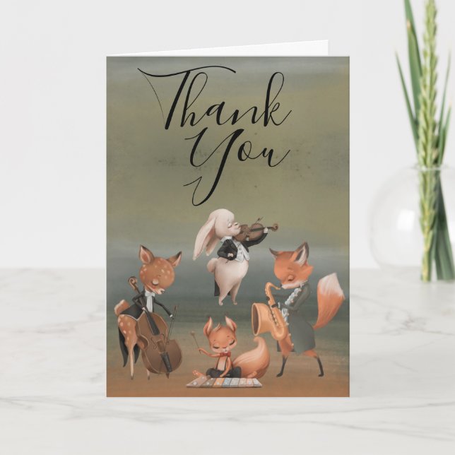 Woodlands Musicians Baby shower Carte de remerciem (Devant)