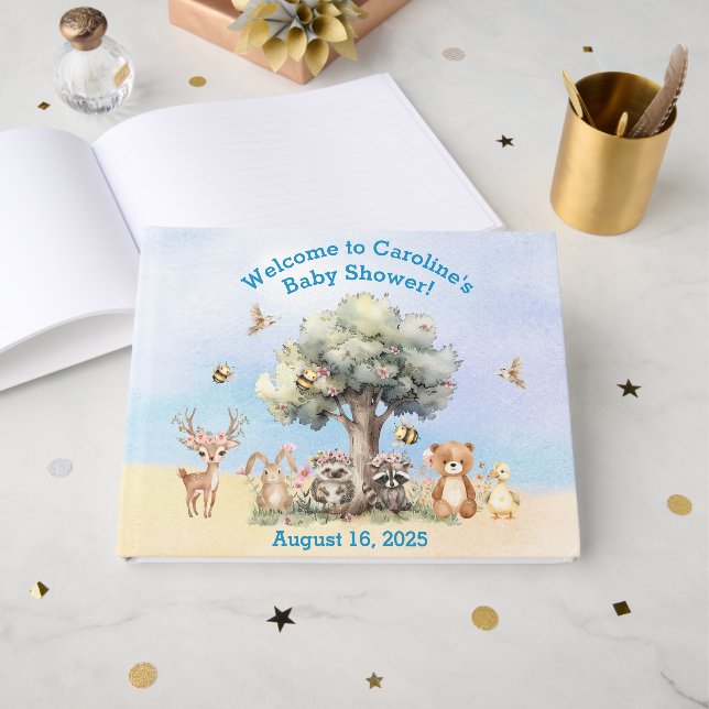 Woodlands Wildlife Baby shower Livre d'or (Recto ouvert)