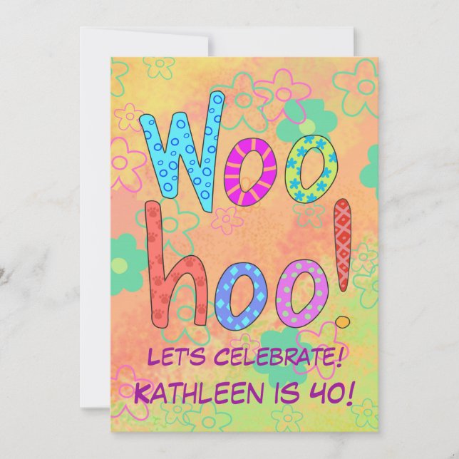 WooHoo Word Art Orange 40e anniversaire Invitation (Devant)