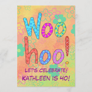 WooHoo Word Art Orange 40e anniversaire Invitation