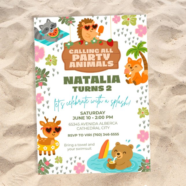 Wooldand Creats Pool Party Animaux Invitation (Woodland Creatures Pool Party Invitation)