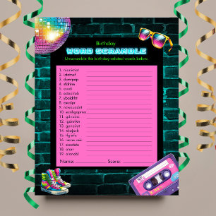 Word Scramble 90s Neon Disco Jeu d'anniversaire