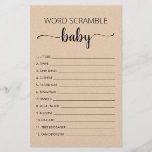 Word Scramble Baby Jeu Baby shower partie