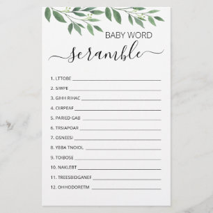 Word Scramble Baby Jeu Baby shower partie