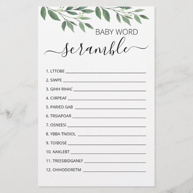 Word Scramble Baby Jeu Baby shower partie (Devant)