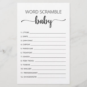 Word Scramble Baby Jeu Baby shower partie