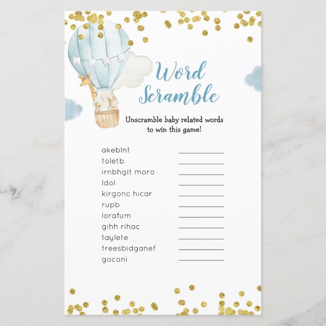 Word Scramble Jeu Bleu Hot Air Balloon Jungle (Devant)