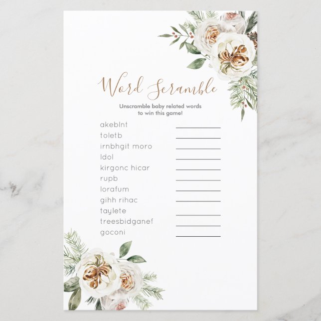 Word Scramble Jeu hiver Blanc Floral Noël (Devant)