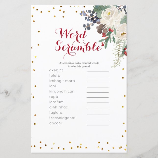 Word Scramble Jeu hiver Blanc Floral Noël (Devant)