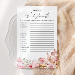 Word Scramble Rose Floral Tea Jeu d'Anniversaire