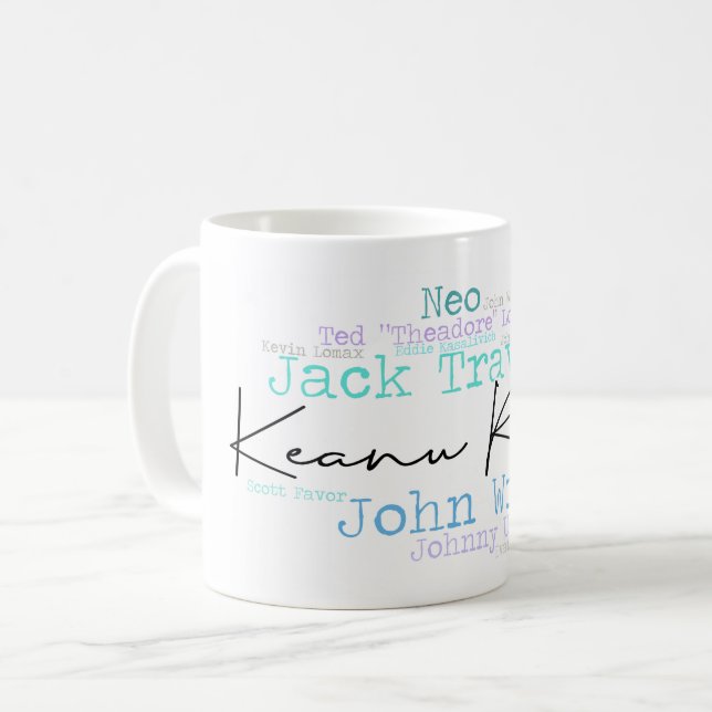 Wordart Keanu avec personnages de cinéma Café Mug (Devant gauche)
