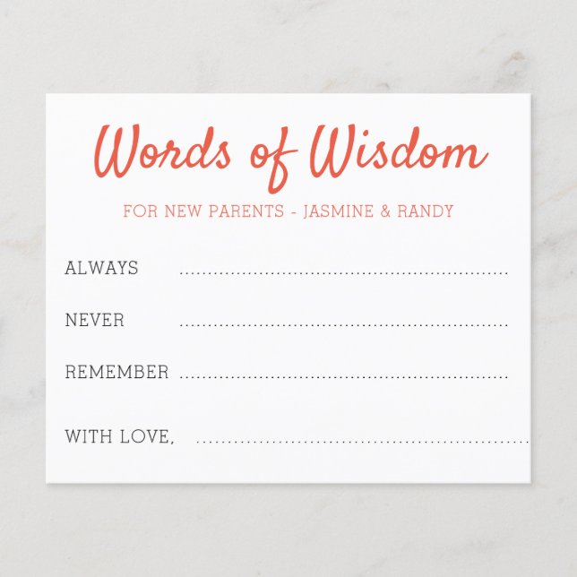 Words of Wisdom Fiesta Nouveau Baby shower Parents (Devant)