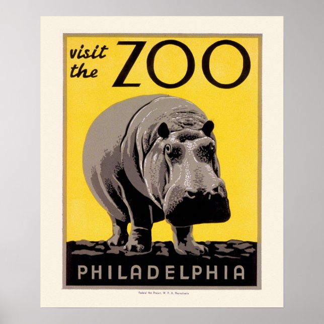 WPA Poster Philadelphia Zoo Hippo (Devant)