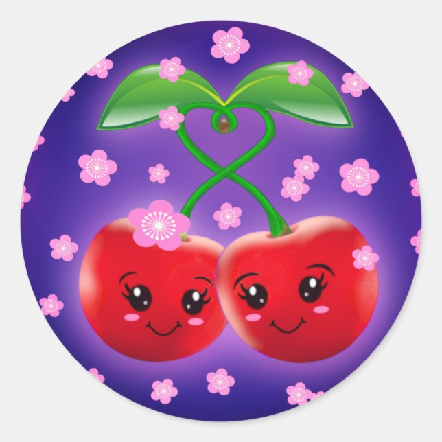 WQ Me et vous Kawaii Cherry Couple 3" STICKER (Devant)
