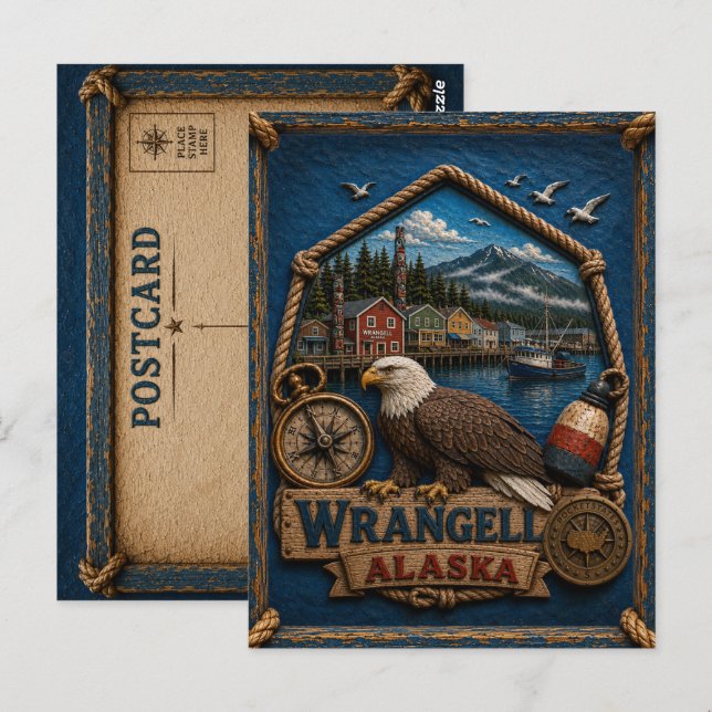 Wrangell Alaska Carte Postale Voyage Vintage (Devant / Derrière)