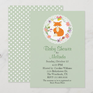 Wreath avec Fox Green Baby shower Invitation