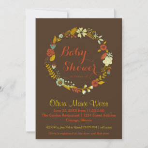 Wreath Brown du cercle floral - Invitation Baby sh