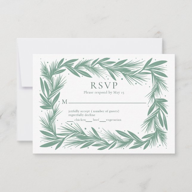 Wreath d'hiver moderne mariage RSVP carte verte (Devant)