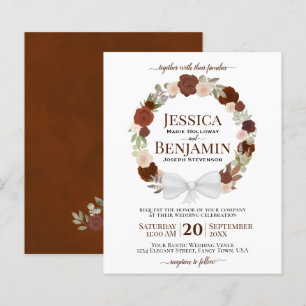Wreath of Rust Orange Rose BUDGET Wedding Invitati