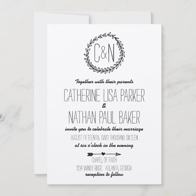 Wreath Rustique Kraft Faire-part de mariage (Devant)