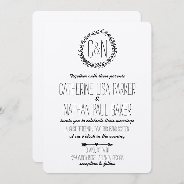 Wreath Rustique Kraft Faire-part de mariage (Devant / Derrière)