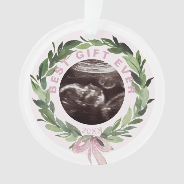 Wreath Ultrasound Photo Meilleur cadeau Noël rose (devant)