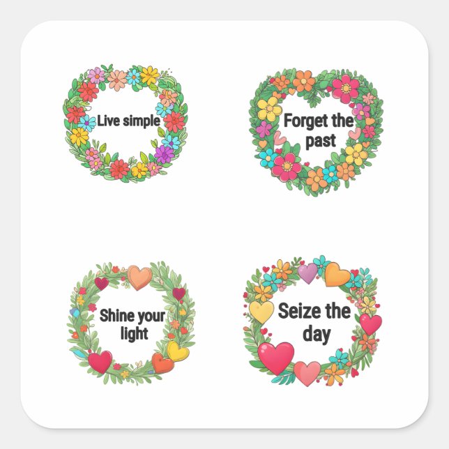Wreath With Hearts Motivational 4 Pack Stickers (Devant)