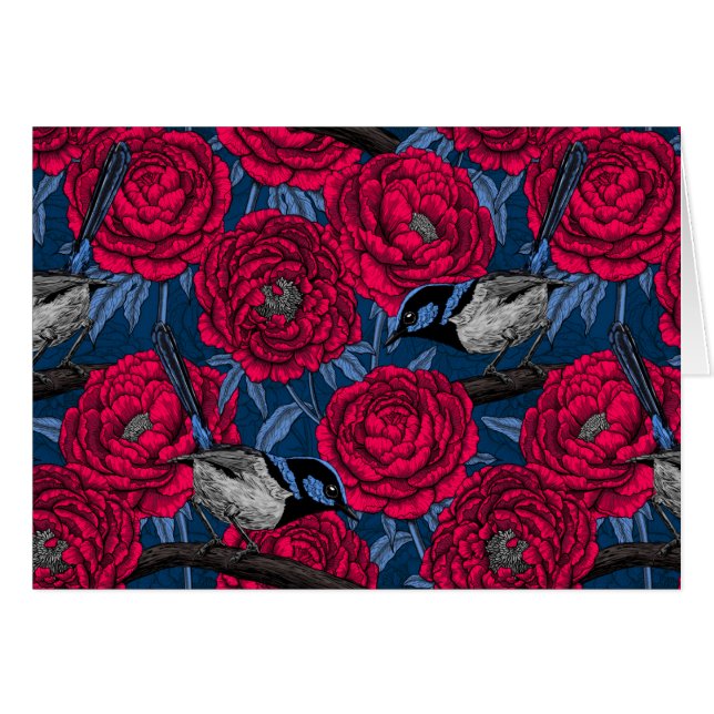 Wrens in the peonies (Devant horizontal)