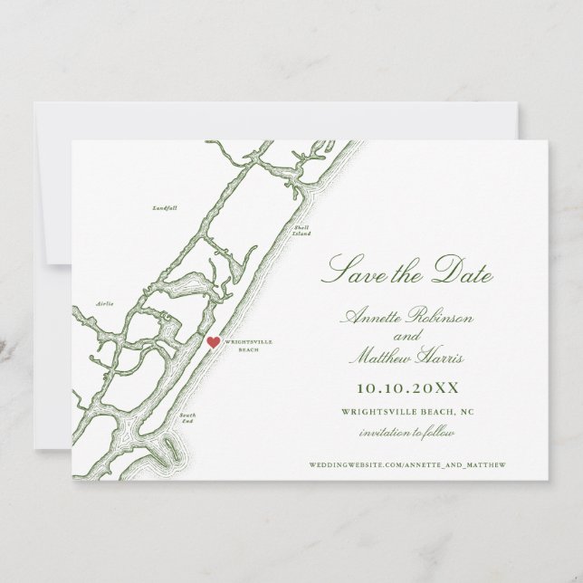 Wrightsville Beach NC Carte Forest Green Mariage (Devant)