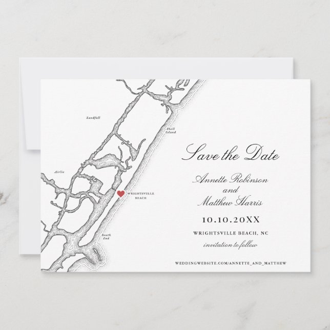 Wrightsville Beach NC Carte Mariage noir et blanc (Devant)