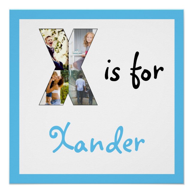 X est pour Name Blue Photo Poster (Devant)