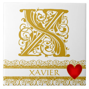 X Monogramme Nom Or dentelle rouge Carreau Modèle