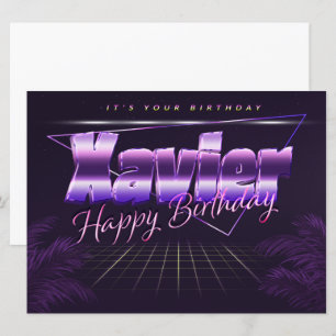 Xavier Nom Prénom carte rétro lilas Anniversaire